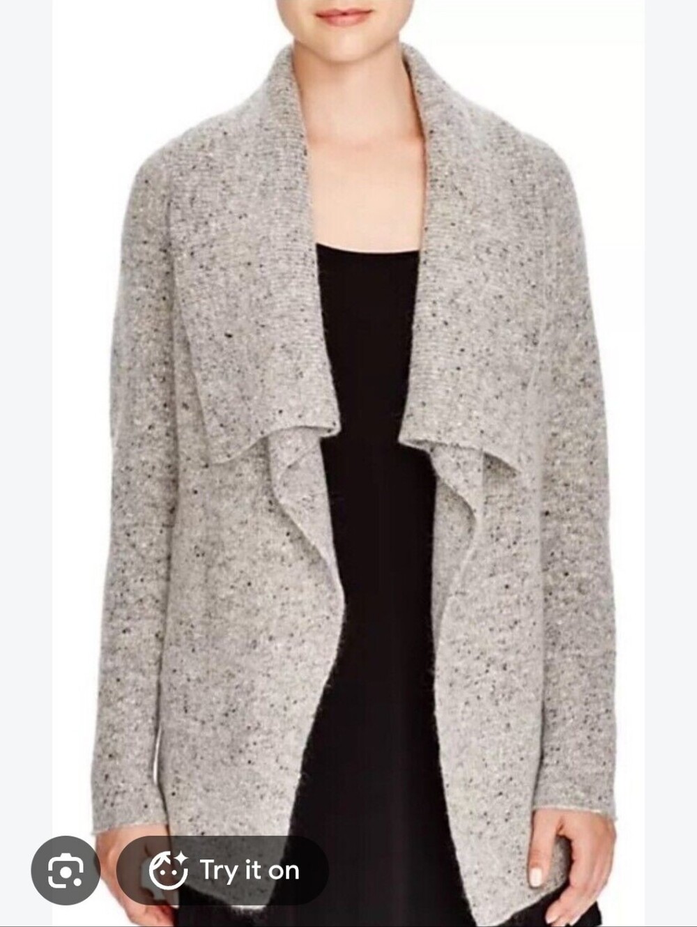 Eileen Fisher Dark Pearl Donegal Mohair Tweed Shawl Collar Jacket Womens Size L